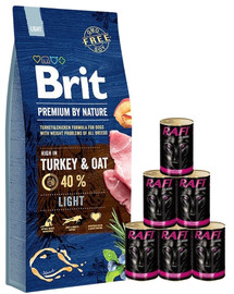 BRIT Premium By Nature Light 15 kg + mokra karma z indykiem 6x1240 g