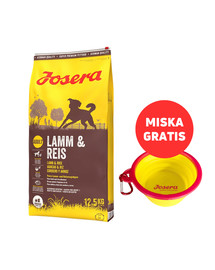 JOSERA Lamm&Reis 12,5kg dla dorosłych psów z jagnięciną + miska GRATIS