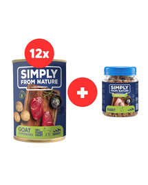 SIMPLY FROM NATURE Mokra karma dla psa Kozina z ziemniakami 12 x 400 g + Trenerki z królika 130 g za 1 zł