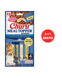 INABA Meal Topper Tuna 4 x 4x14 g kremowy dodatek z tuńczykiem do karmy dla kotów + 1 dodatek GRATIS