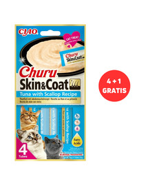 INABA Churu Skin&Coat 4 x 4x14g z tuńczykiem i przegrzebkiem dla kota + 1 dodatek GRATIS