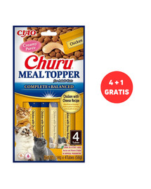 INABA Meal Topper Chicken Cheese 4 x 4x14 g kremowy dodatek z kurczakiem i serem do karmy dla kotów + 1 dodatek GRATIS
