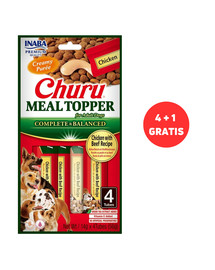 INABA Dog Meal Topper Chicken Beef 4 x 4x14 g kremowy dodatek z kurczakiem i wołowiną do karmy dla psów + 1 dodatek GRATIS