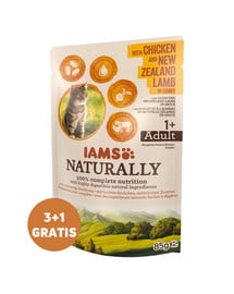 IAMS Naturally Chicken and Lamb in Gravy z kurczakiem i jagnięciną w sosie 3 x 85 g + 1 GRATIS