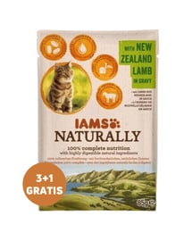 IAMS Naturally Adult New Zealand Lamb in Gravy jagnięcina w sosie 3 x 85 g + 1 GRATIS