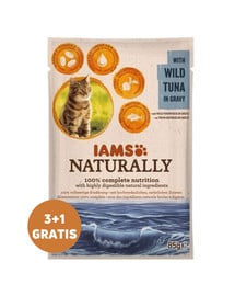 IAMS Naturally Adult Cat with Wild Tuna in Gravy tuńczyk w sosie 3 x 85 g + 1 GRATIS