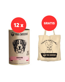 PAKA ZWIERZAKA Karma wołowina i śledź dla psa 12 x 400 g + Torba bawełniana GRATIS