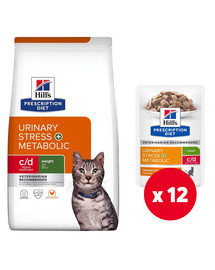 HILL'S Prescription Diet Feline c/d Urinary Stress + Metabolic 8 kg + 12 saszetek GRATIS