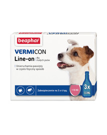 Vermicon Line-On Dog S Krople Przeciw Pchłom i Kleszczom Małe Psy 3x1,5 ml