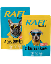 RAFI Classic Mix smaków karma mokra z kurczakiem i z wołowiną dla psa 24x400g