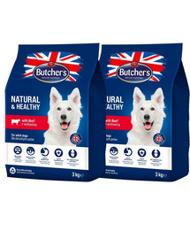 BUTCHER'S Natural&Healthy sucha karma dla psa z wołowiną 6 kg (2 x 3 kg)