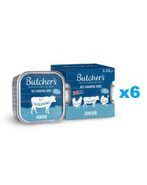 BUTCHER'S Original Junior Mix smaków pasztet z kurczakiem, z wołowiną i z indykiem dla szczeniąt 24x150 g