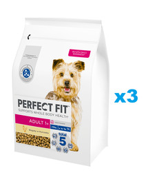 PERFECT FIT Adult 1+ sucha karma pełnoporcjowa dla dorosłych psów małych ras, bogata w kurczaka 3x2,6 kg