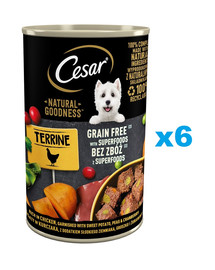 CESAR Natural Goodness w terynie 6x400g bogata w kurczaka z dodatkiem słodkich ziemniaków, groszku i żurawiny