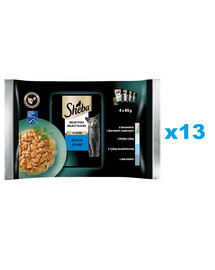 SHEBA Selection Select Slices Rybne Smaki 52x85g mokra karma pełnoporcjowa dla kotów w sosie kawałki z łososiem i dorszem czarnym, białą rybą, rybą oceaniczną, dorszem