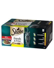 SHEBA Fresh Fine MEGAPACK saszetki 50x50 g mokra karma dla kotów w sosie, z kurczakiem, z drobiem, z indykiem