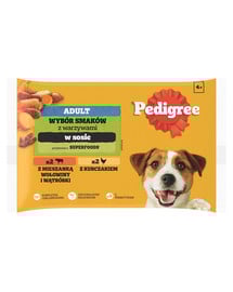 PEDIGREE Adult Wybór Smaków z warzywami saszetki 4x100 g mokra karma pełnoporcjowa dla dorosłych psów, z mieszanką wołowiny i wątróbki, z kurczakiem, w sosie