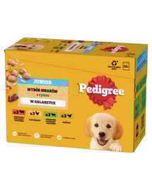 PEDIGREE Junior Wybór smaków z ryżem saszetki 12x100g mokra karma dla szczeniąt w galaretce z kurczakiem, jagnięciną, drobiem i wołowiną