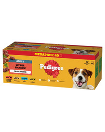 PEDIGREE Adult Wybór Smaków saszetki 40x100 g mokra karma pełnoporcjowa dla dorosłych psów, z mieszanką wołowiny i wątróbki, z kurczakiem, z rybą, z drobiem, w galaretce