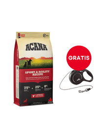 ACANA Sport & Agility 17 kg + FLEXI New Comfort S Cord 5 m black smycz automatyczna