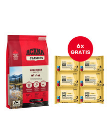 ACANA Classic Red Meat 9,7 kg + LUBA My best friend Nawilżane chusteczki do pielęgnacji oczu, uszu i fałd skórnych 6 x 25 szt. GRATIS