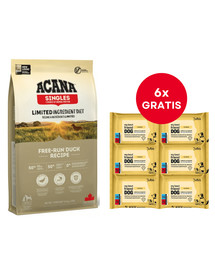 ACANA Singles Free-Run Duck 11,4 kg + LUBA My best friend Nawilżane chusteczki do pielęgnacji oczu, uszu i fałd skórnych 6 x 25 szt. GRATIS