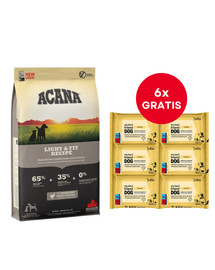 ACANA Light & Fit Dog 11.4 kg + LUBA My best friend Nawilżane chusteczki do pielęgnacji oczu, uszu i fałd skórnych 6 x 25 szt. GRATIS