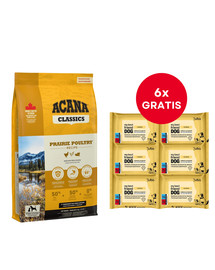 ACANA Classic Prairie Poultry 9,7 kg + LUBA My best friend Nawilżane chusteczki do pielęgnacji oczu, uszu i fałd skórnych 6 x 25 szt GRATIS