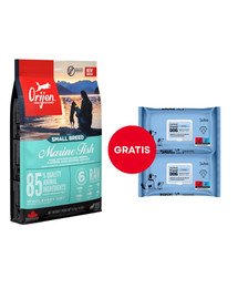 ORIJEN Small Breed Marine Fish 4,5 kg + LUBA My best friend Nawilżane chusteczki do oczyszczania i ochrony skóry oraz sierści 2 x 60 szt. GRATIS