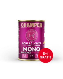 CHAMPER Bones & Joints Wołowina monobiałkowa karma dla psa 6 x 400 g (5+1 GRATIS)