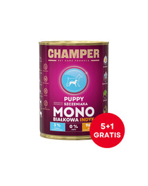 CHAMPER Puppy Indyk monobiałkowa karma dla szczeniąt 6 x 400 g (5+1 GRATIS)