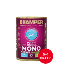 CHAMPER Puppy Jagnięcina monobiałkowa karma dla szczeniąt 6 x 400 g (5+1 GRATIS)