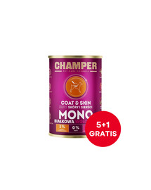 CHAMPER Coat & Skin Wołowina monobiałkowa karma dla psa 6 x 400 g (5+1 GRTIS)