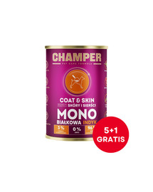 CHAMPER Coat & Skin Indyk monobiałkowa karma dla psa 6 x 400 g (5+1 GRATIS)
