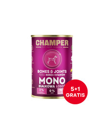 CHAMPER Bones & Joints Łosoś monobiałkowa karma dla psa 6 x 400 g + (5+1 GRATIS)