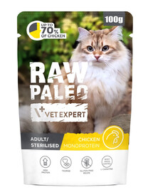 RAW PALEO Monoprotein Adult Sterilised Chicken 100 g dla kotów dorosłych i sterylizowanych z kurczakiem