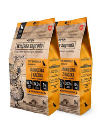 WIEJSKA ZAGRODA Jagnięcina z kaczką karma dla psów chrupki S 2x9 kg