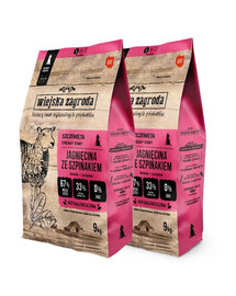 WIEJSKA ZAGRODA Jagnięcina ze szpinakiem karma dla szczeniąt chrupki S 2x9 kg