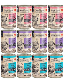 WIEJSKA ZAGRODA Mix smaków Jagnięcina z krylem, Kurczak z kaczką i Indyk z łososiem 12x400g dla kota