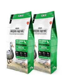 WIEJSKA ZAGRODA Monobiałkowa Kaczka dla psów chrupki M/L 2x12 kg