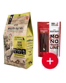 WIEJSKA ZAGRODA Indyk z gęsią chrupki M 9 kg + przysmak GRATIS