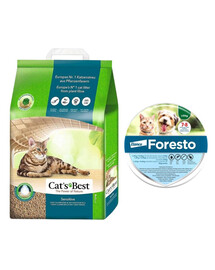 JRS Cat's Best Sensitive 20l żwirek drewniany dla kota + BAYER FORESTO Obroża dla kota i psa przeciw kleszczom i pchłom poniżej 8 kg
