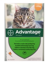 ADVANTAGE Roztwór do nakrapiania dla kotów do 4 kg (4 x 0,4 ml)