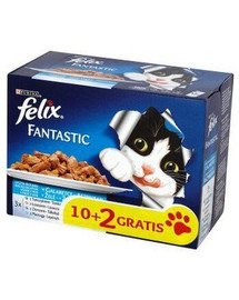 Fantastic uczta oceanu w galaretce 12x100g: tuńczyk, łosoś, dorsz, płastuga