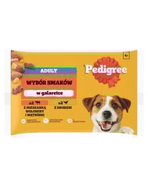 PEDIGREE Adult Wybór smaków 4x100g mokra karma dla dorosłych psów w galaretce kawałki bogate w mieszankę wołowiny i wątróbki i kawałki bogate w drób