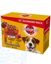 PEDIGREE Adult  Wybór smaków saszetka 12x100g mokra pełnoporcjowa karma dla dorosłych psów w galaretce z wołowiną, z kurczakiem, z jagnięciną, z drobiem