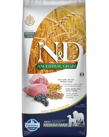 N&D Ancestral grain dog adult medium/maxi breed lamb, spelt, oats, blueberry 12 kg