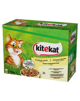 KITEKAT Drobiowe Smaki saszetka z kurczakiem, z kaczką, z drobiem, z indykiem 48 x 100g w galaretce