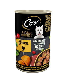 CESAR Natural Goodness w terynie 400g bogata w kurczaka z dodatkiem słodkich ziemniaków, groszku i żurawiny