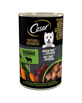 CESAR Natural Goodness w terynie 400 g bogata w jagnięcinę z dodatkiem marchewki, ziemniaków i szpinaku